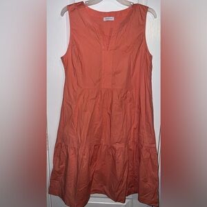 Rosso35 Like New Made In Italy Womens Cotton Tier ShortSleeve Orange Dress
